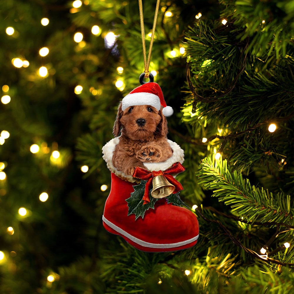 LABRADOODLE-IN SANTA BOOT CHRISTMAS-TWO SIDED ORNAMENT