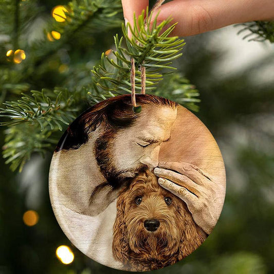 Labradoodle With Jesus Porcelain/Ceramic Ornament