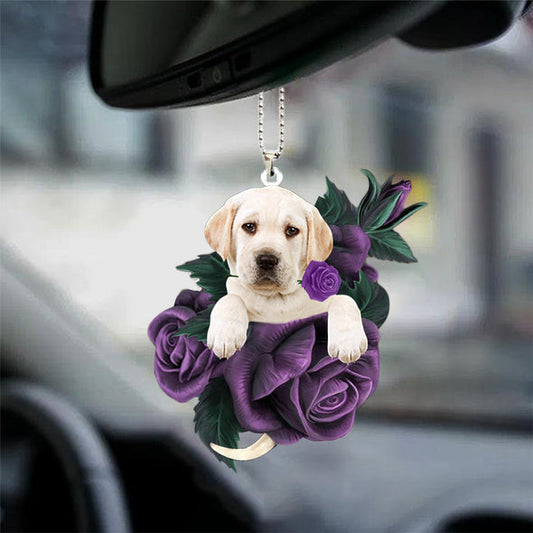 Labrador Retriever08 In Purple Rose Car Hanging Ornament