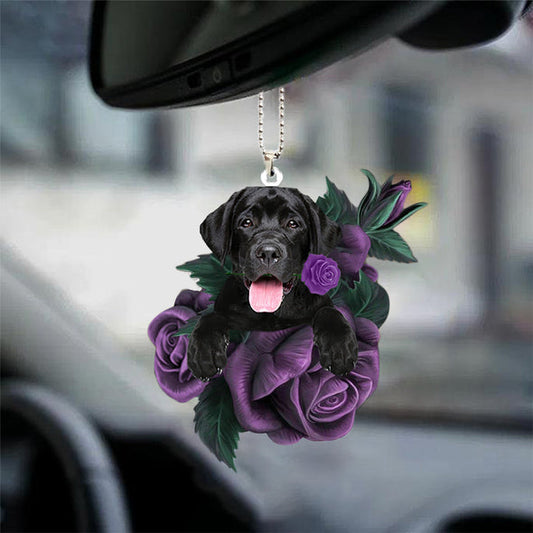 Ornement suspendu de voiture Labrador Retriever 2 en rose violette