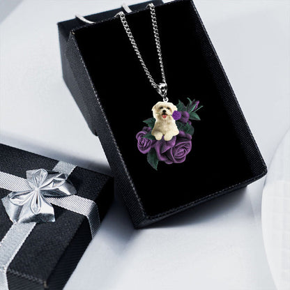 Maltese In Purple Rose Stainless Steel Necklace