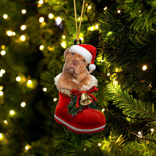 MASTIFF-IN SANTA BOOT CHRISTMAS-TWO SIDED ORNAMENT