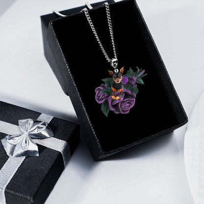 Miniature Pinchers In Purple Rose Stainless Steel Necklace