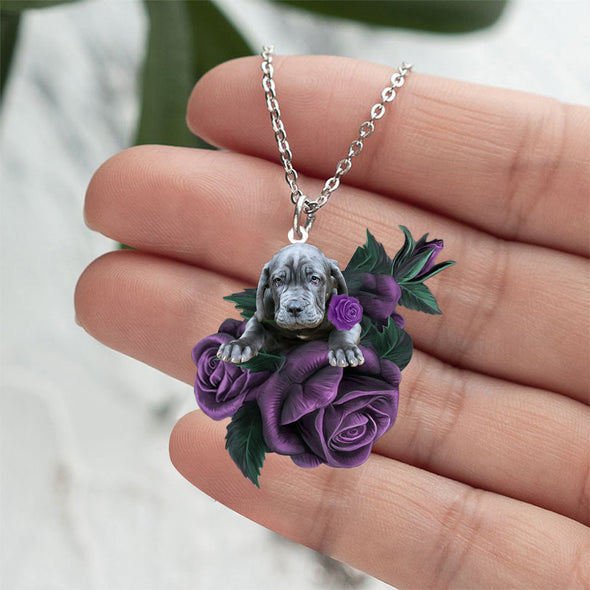 Neapolitan Mastiff In Purple Rose Stainless Steel Necklace