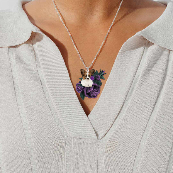 Papillon In Purple Rose Stainless Steel Necklace