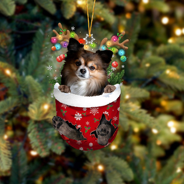 Papillon 2 In Snow Pocket Christmas Ornament