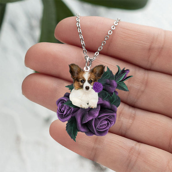 Papillon In Purple Rose Stainless Steel Necklace