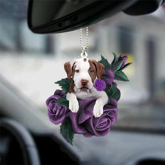 Pitbull in lila Rose Auto-Hängeornament