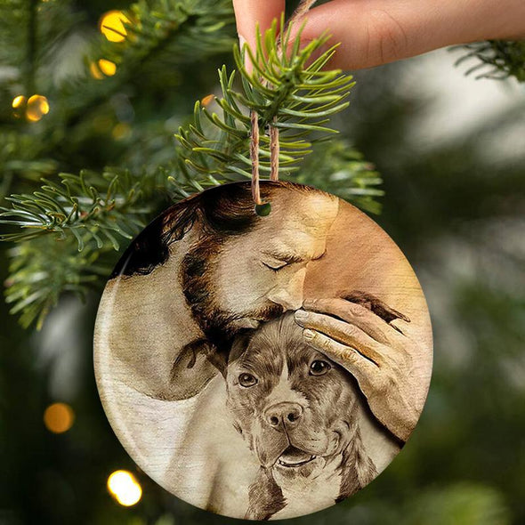 Pit Bull With Jesus Porcelain/Ceramic Ornament