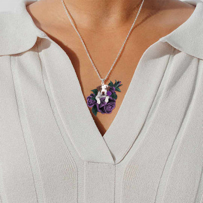 Pitbull2 In Purple Rose Stainless Steel Necklace