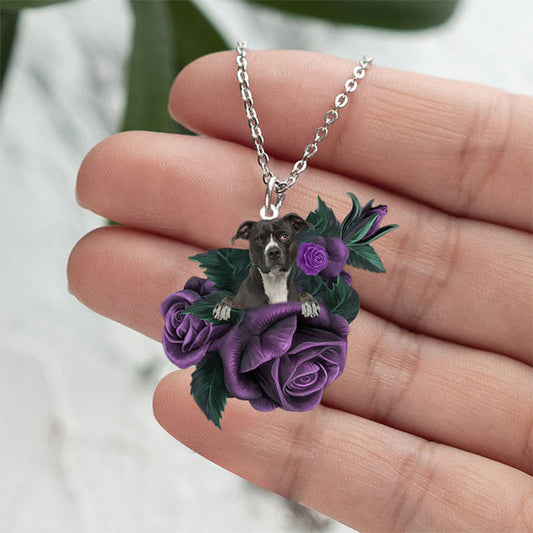 Pitbull In Purple Rose Stainless Steel Necklace