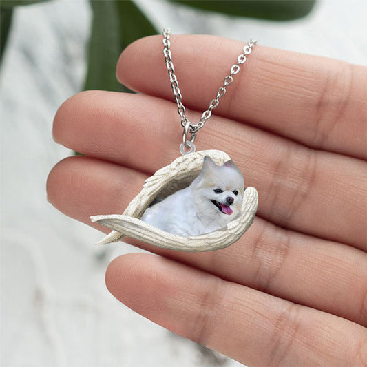 Pomeranian Sleeping Angel Stainless Steel Necklace