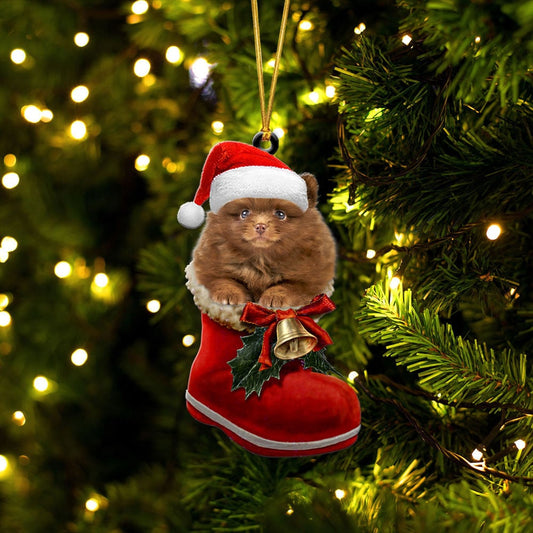 POMERANIAN-IN SANTA BOOT CHRISTMAS-TWO SIDED ORNAMENT