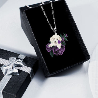 Poodle 02 In Purple Rose Stainless Steel Necklace