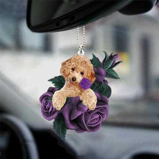 Ornement suspendu de voiture caniche 2 en rose violette