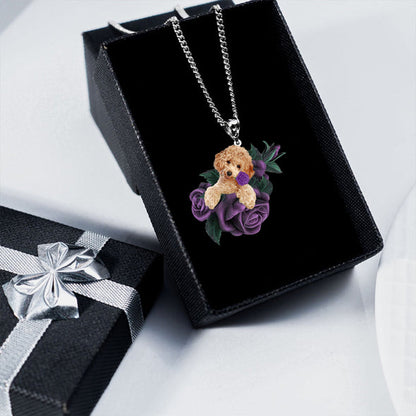 Poodle 2 In Purple Rose Stainless Steel Necklace