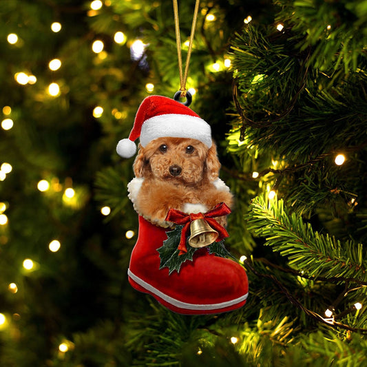 POODLE-IN SANTA BOOT CHRISTMAS-TWO SIDED ORNAMENT