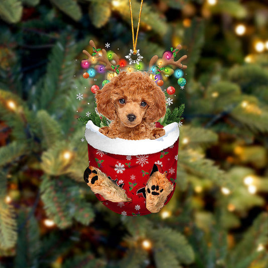 Ornement De Noël Caniche jouet ROUGE dans la poche de neige 