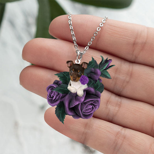 Rat Terrier In Purple Rose Stainless Steel Necklace