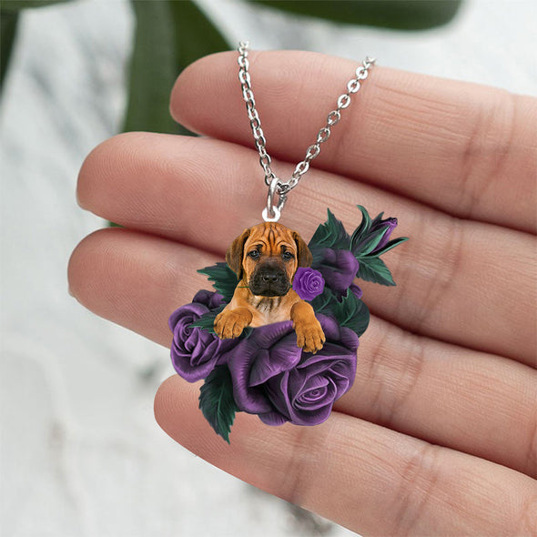 Rhodesian Ridgeback In Purple Rose Stainless Steel Necklace