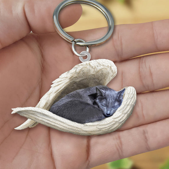 Russian Blue Cat Sleeping Angel Acrylic Keychain