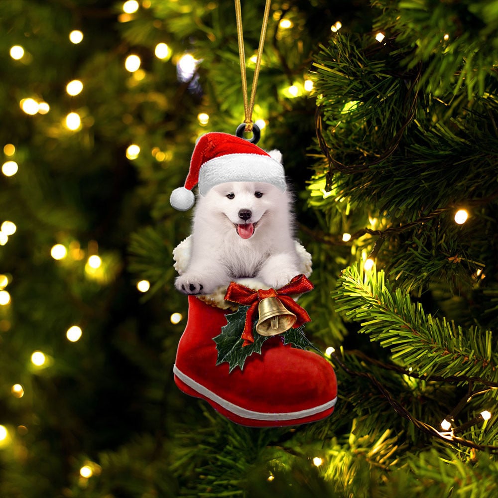 SAMOYED-IN SANTA BOOT CHRISTMAS-TWO SIDED ORNAMENT