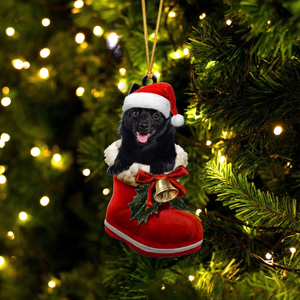 SCHIPPERKE-IN SANTA BOOT CHRISTMAS-TWO SIDED ORNAMENT