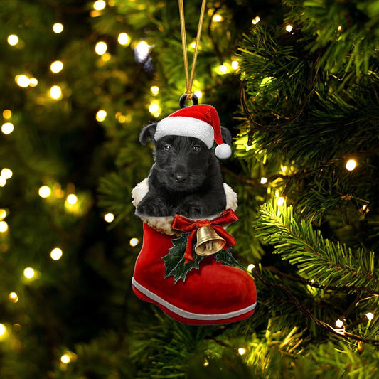 SCOTTISH TERRIER-IN SANTA BOOT CHRISTMAS-TWO SIDED ORNAMENT