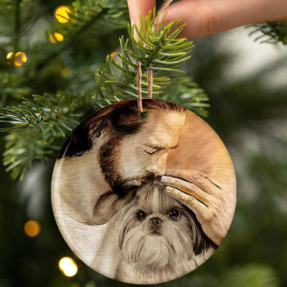 Shih Tzu With Jesus Porcelain/Ceramic Ornament