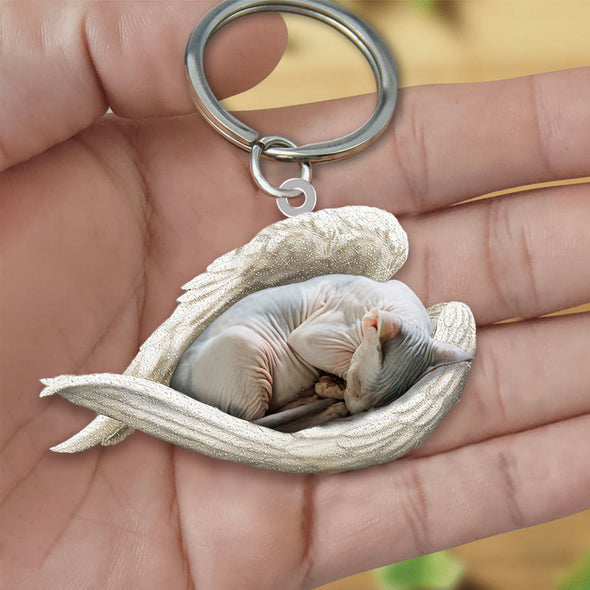 Sphynx Cat Sleeping Angel Acrylic Keychain