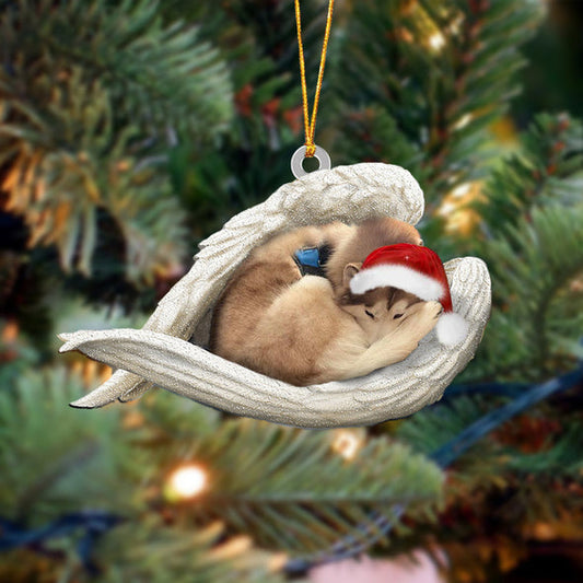 Tan and white husky Sleeping Angel Christmas Ornament