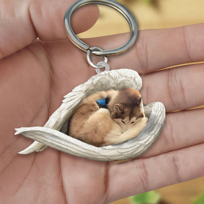 Tan and white husky Sleeping Angel Acrylic Keychaine