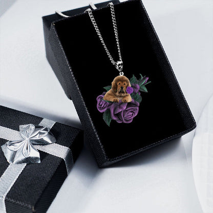 Tibetan Mastiff In Purple Rose Stainless Steel Necklace