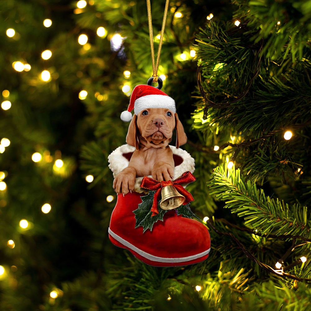 VIZSLA-IN SANTA BOOT CHRISTMAS-TWO SIDED ORNAMENT