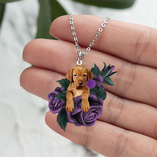 Collier en acier inoxydable Vizsla In Purple Rose