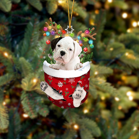 WEISSER Boxer im Schneetaschen-Weihnachtsschmuck 