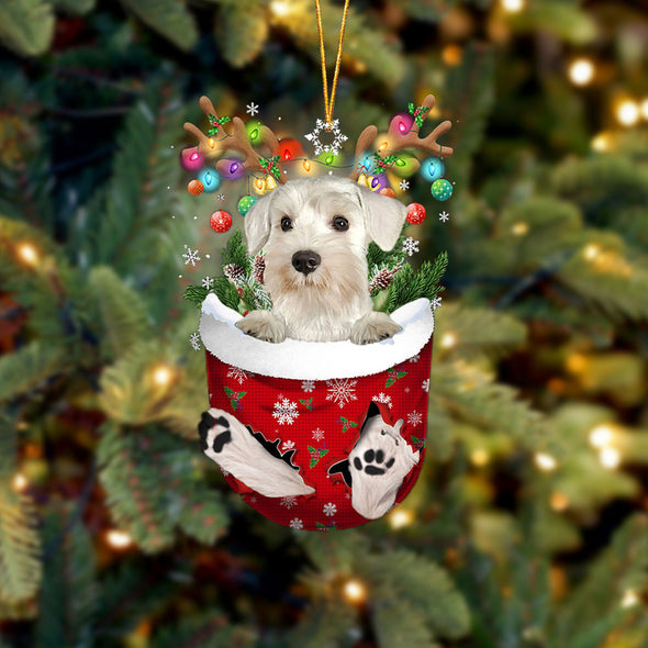 WHITE Miniature Schnauzer In Snow Pocket Christmas Ornament