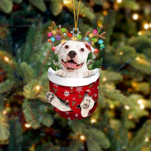 WHITE Pitbulll In Snow Pocket Christmas Ornament