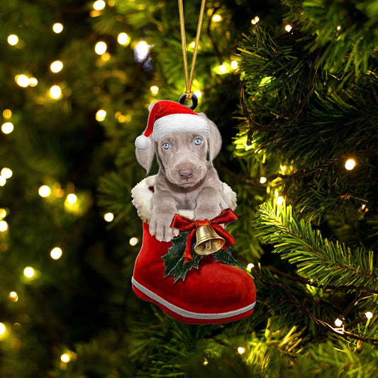 WEIMARANER-IN SANTA BOOT CHRISTMAS-TWO SIDED ORNAMENT