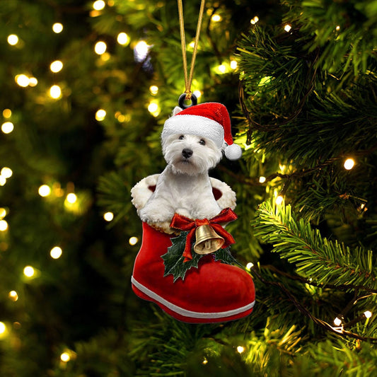 WEST HIGHLAND WHITE TERRIER-IN SANTA BOOT CHRISTMAS-TWO SIDED ORNAMENT