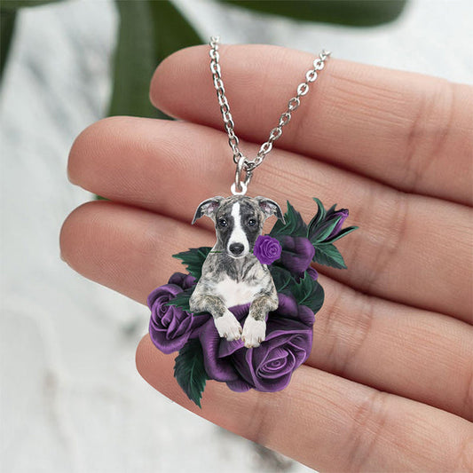 Whippet In Purple Rose Stainless Steel Necklace