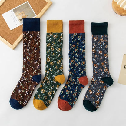 Black Friday Sale 50%OFF-4 Pairs Womens Floral Long Cotton Socks