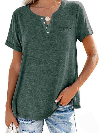 Fashion Solid Color Pocket Short Sleeve T-Shirt