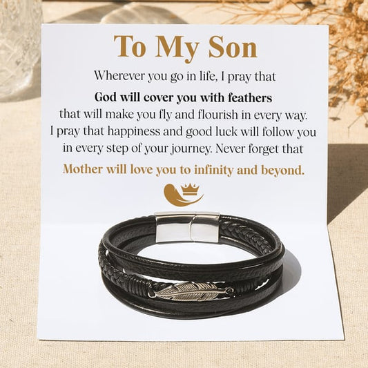 To My Son "Love You To Infinity And Beyond" Feather Bracelet