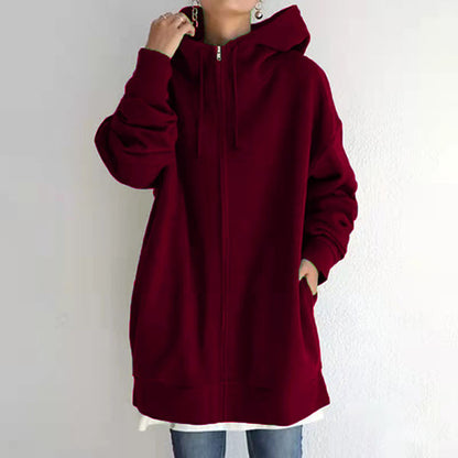 💥Hot Sale，Sold 10000+💥Women's Autumn/Winter Sweater Zipper Hooded Long Plus Cashmere Sweater