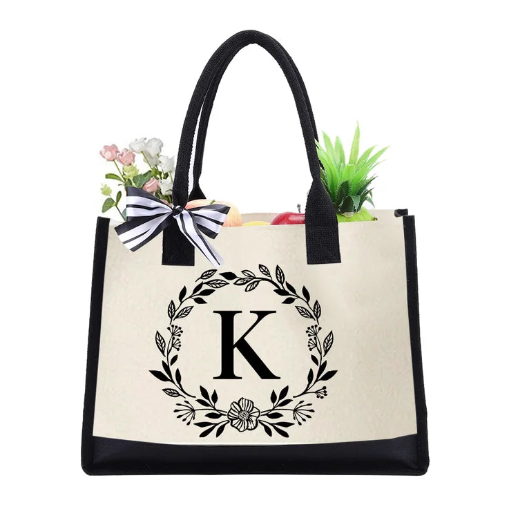 Sac à main en toile avec lettres pour femmes, fourre-tout de Shopping Simple à bandoulière couleur frappée