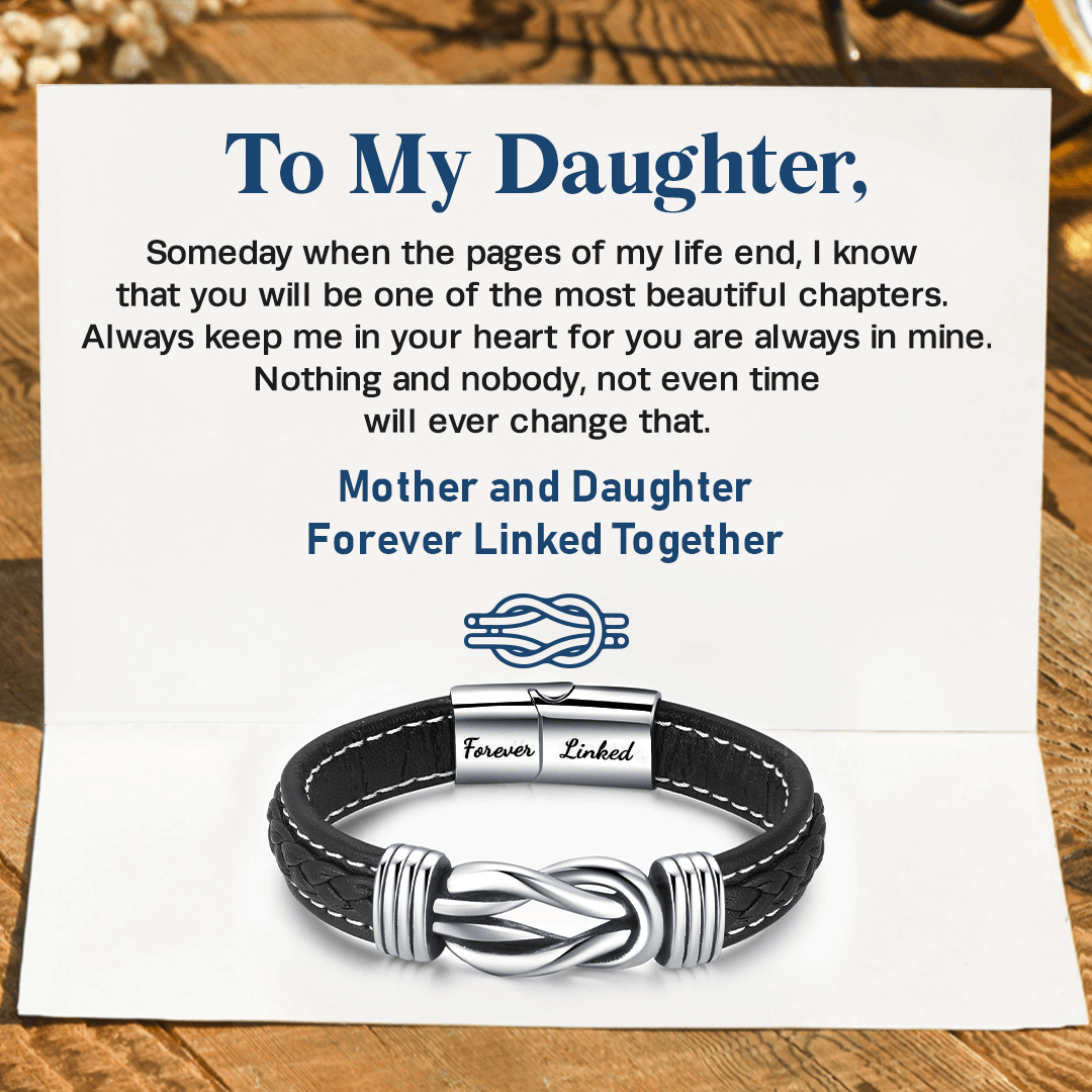 "Mother and Daughter Forever Linked Together" Braided Leather Bracelet