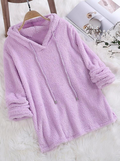 Women's Solid Color Long-sleeved Hooded Plush Double-sided Fleece Plush Sweater