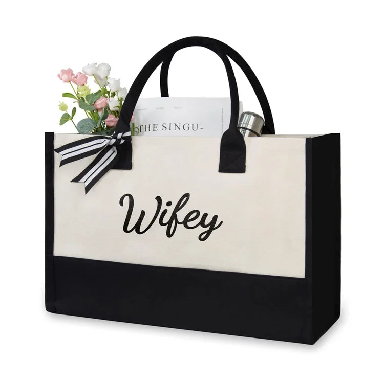 Bride Canvas Bag Women Hit Color Simple Shoulder Shopping Tote Handbag