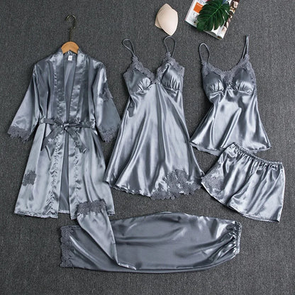 Silk 5 Piece Pajama Set